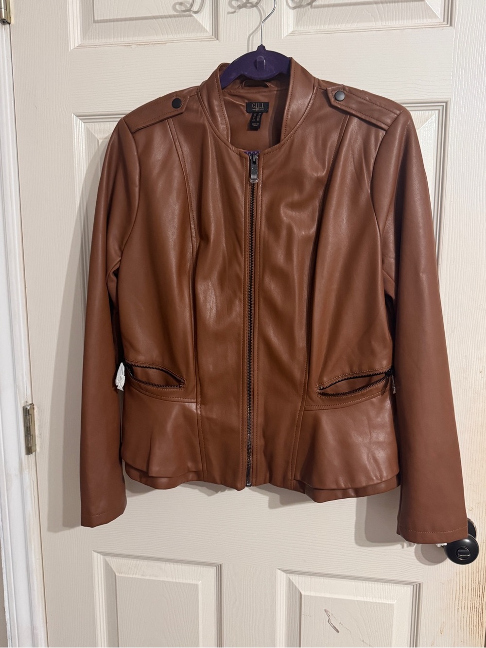 Gilli Women's Cognac Faux Leather Zip Jacket